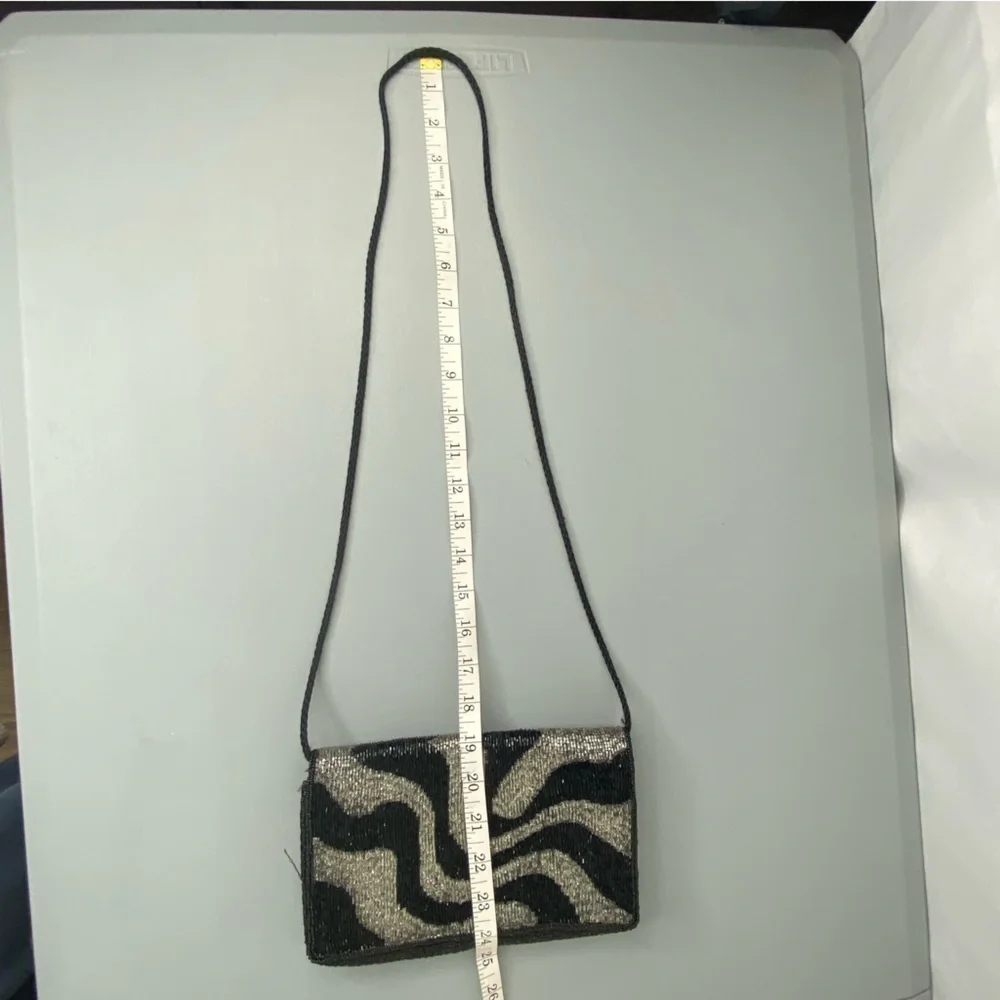 Walborg vintage beaded black & silver evening crossbody bag